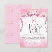 エレガント フェミニン ピンク ボウ 偽 ゴールド グリッター ブライダル サンキューカード (正面/裏面)