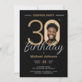 エレガント フォト ゴールド ブラック サプライズ 30歳の誕生日 招待状 (正面)