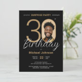 エレガント フォト ゴールド ブラック サプライズ 30歳の誕生日 招待状 (スタンド正面)