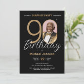 エレガント フォト ゴールド ブラック サプライズ 90歳の誕生日 招待状 (スタンド正面)