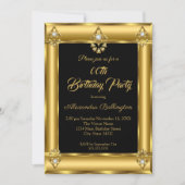 エレガント フォト バースデー パーティー ブラック ゴールド ダイヤモンド 招待状 (正面)