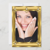 エレガント フォト バースデー パーティー ブラック ゴールド ダイヤモンド 招待状 (裏面)