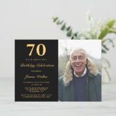 エレガント フォト ブラック ゴールド 70歳 誕生日パーティー 招待状 (スタンド正面)