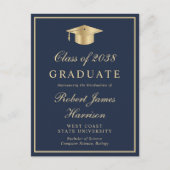 エレガント フォト ブルー ゴールド カレッジ 卒業パーティー インビテーションポストカード (正面)