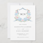 エレガント フォト ブルー モノグラム セーブ ザ デート セーブザデート (正面)