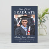 エレガント フォト ブルー 大学 卒業 案内状 (スタンド正面)