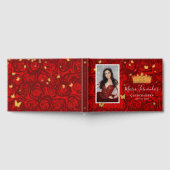 エレガント フォト リアル ゴールド ホイルと赤いキンセアネラ ゲストブック (全面)