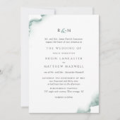 エレガント,フォーマル緑の水色モノグラム結婚の 招待状 (正面)