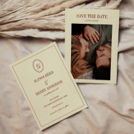 エレガント フォーマル アイボリー モノグラム カップル フォト ウェディング セーブザデート