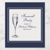エレガント フォーマル ダーク ブルー ホワイト 別れの会 ワインラベル (シングルラベル)