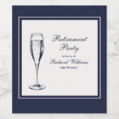 エレガント フォーマル ダーク ブルー ホワイト 退職 ワインラベル (シングルラベル)