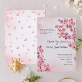 エレガント フォーマル ピンク 桜 花 モダン ウェディング 招待状