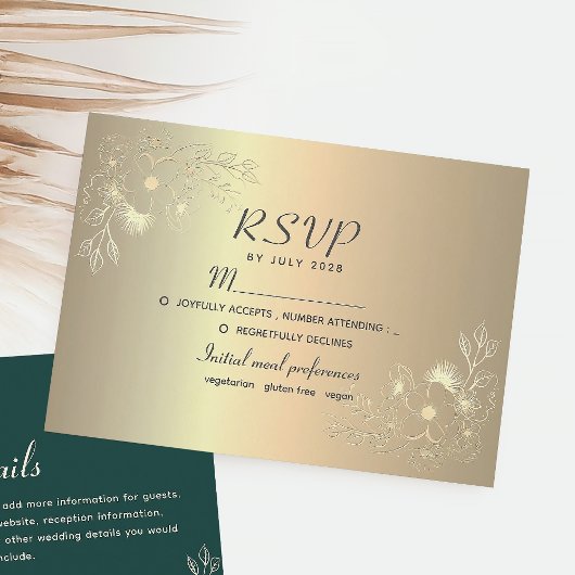 エレガント フラワー ゴールド 結婚式 RSVP カード