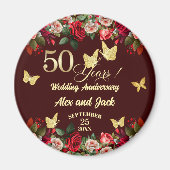 エレガント フラワー ゴールド 50周年 結婚記念日 マグネット (正面)