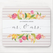 エレガント フラワー Mr & Mrs ウェディング マウスパッド