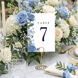 エレガント フレンチブルーのバラの水彩結婚式 テーブルナンバー