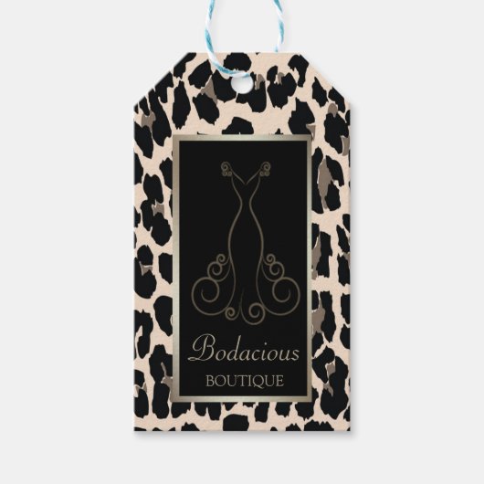 エレガント，フレーム，レオパード印刷，ドレス価格ラベル ギフトタグ (正面)
