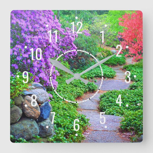エレガント&フローラデコーカラフルル – Outdoor Garden スクエア壁時計 (正面)