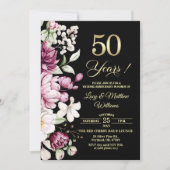 エレガント フローラル ゴールド 50周年 結婚記念日 招待状 (正面)
