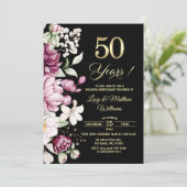 エレガント フローラル ゴールド 50周年 結婚記念日 招待状 (スタンド正面)