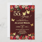 エレガント フローラル ゴールド 55周年 結婚記念日  招待状 (正面)