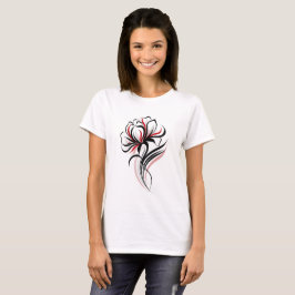 エレガント フローラル ラインアート Tシャツ