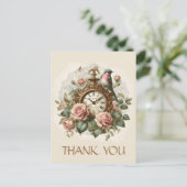 エレガント フローラル ローズ アンティーク クロック バード ありがとう ポストカード (スタンド正面)