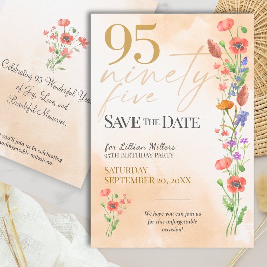 エレガント フローラル 95歳の誕生日 - 95 Save The Date
