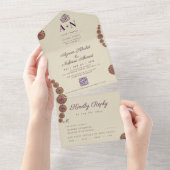 エレガント&フローラ幾何学的パタ結婚ーン オールインワン招待状 (貼ってはがせる)