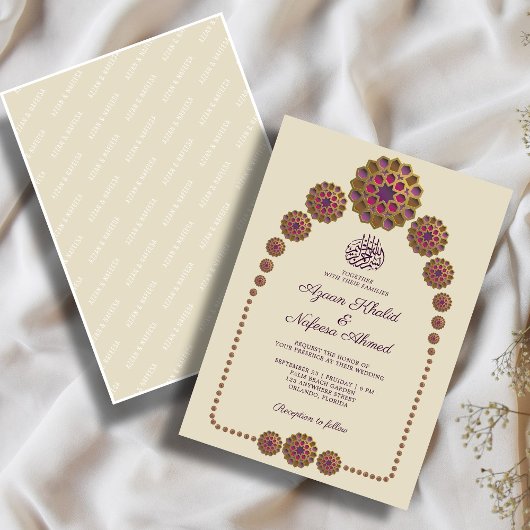 エレガント&フローラ幾何学的パタ結婚ーン 招待状