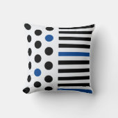 エレガント、ブモダンラックとブルーのストライプ水玉模様 クッション (正面)