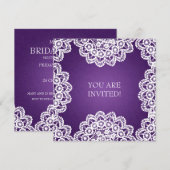 エレガント ブライダルシャワー ヴィンテージ ラック パープル 招待状 (正面/裏面)