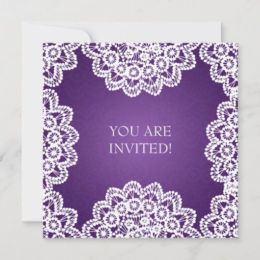 エレガント ブライダルシャワー ヴィンテージ ラック パープル 招待状 (正面)