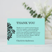 エレガント ブライド & コー ダマスク ブライズシャワー ティール サンキューカード (スタンド正面)