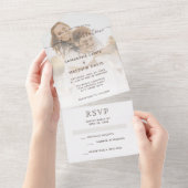 エレガント ブラウン ニュートラル カップル フォト ウェディング オールインワン招待状 (貼ってはがせる)