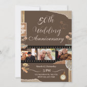 エレガント ブラウン ビンテージ フラワー 結婚記念日 招待状 (正面)