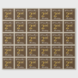 エレガント、ブラウン、フェイク金ゴールド2回目の誕生日+名前 ラッピングペーパー