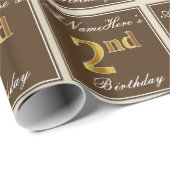 エレガント、ブラウン、フェイク金ゴールド2回目の誕生日+名前 ラッピングペーパー (ロールコーナー)