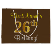 エレガント、ブラウン、フェイク金ゴールド26番目の誕生日+名前 ラージペーパーバッグ (裏面)