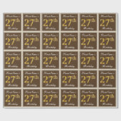 エレガント、ブラウン、フェイク金ゴールド27番目の誕生日+名前 ラッピングペーパー (フラット)