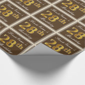 エレガント、ブラウン、フェイク金ゴールド28番目の誕生日+名前 ラッピングペーパー (角)