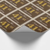 エレガント、ブラウン、フェイク金ゴールド41番目の誕生日+名前 ラッピングペーパー (角)