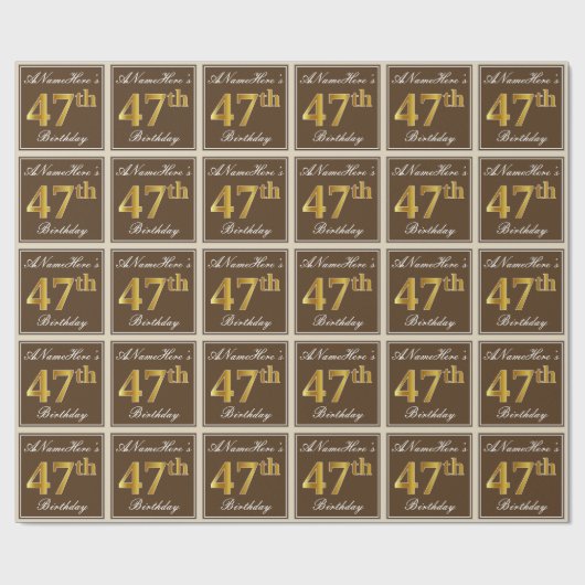 エレガント、ブラウン、フェイク金ゴールド47番目の誕生日+名前 ラッピングペーパー (フラット)
