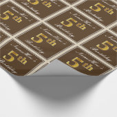 エレガント、ブラウン、フェイク金ゴールド5番目の誕生日+名前 ラッピングペーパー (角)