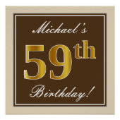 エレガント、ブラウン、フェイク金ゴールド59番目の誕生日+名前 ポスター (正面)
