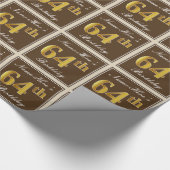 エレガント、ブラウン、フェイク金ゴールド64番目の誕生日+名前 ラッピングペーパー (角)