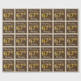 エレガント、ブラウン、フェイク金ゴールド67番目の誕生日+名前 ラッピングペーパー