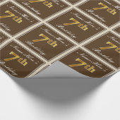 エレガント、ブラウン、フェイク金ゴールド7番目の誕生日+名前 ラッピングペーパー (角)