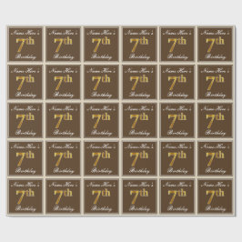 エレガント、ブラウン、フェイク金ゴールド7番目の誕生日+名前 ラッピングペーパー