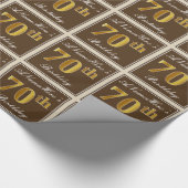 エレガント、ブラウン、フェイク金ゴールド70番目の誕生日+名前 ラッピングペーパー (角)